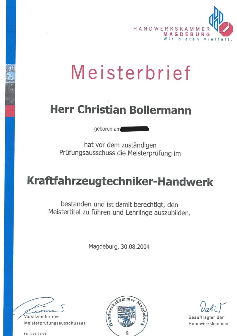 Meisterbrief Bollermann